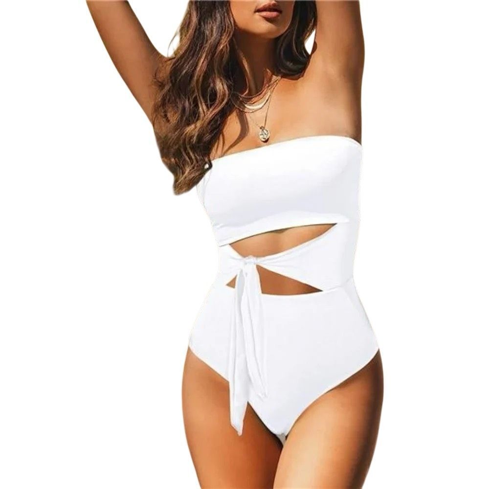 White Bridal Bandeau Strapless Wrap One Piece Swimsuit Medium